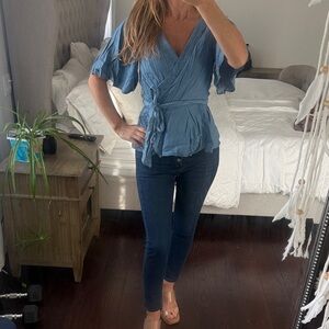 LOFT Blue Wrap Top
